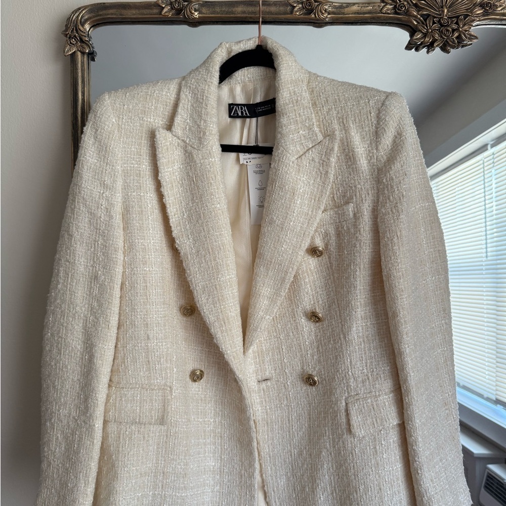 Zara Ivory Textured Jacket